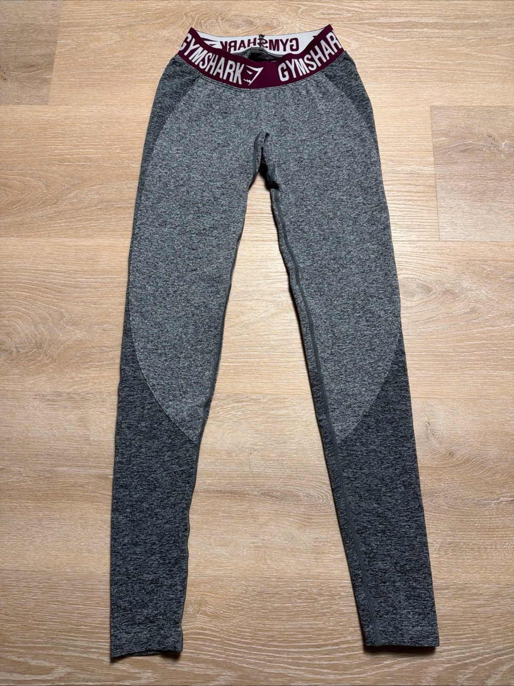 Gymshark Flex Charcoal Grey Seamless Leggings with Maroon Logo Waistband